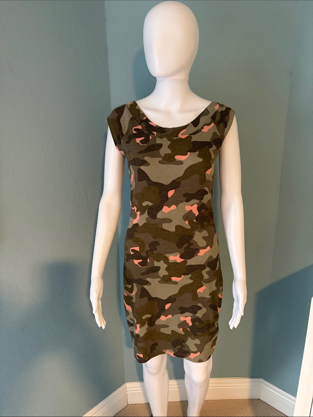 G by Guess Sleeveless short fitted Camo Print Dress with Pink Accents